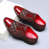 abordables Chaussures Derby-Chaussures décontractées à lacets en similicuir rouge à motifs pour hommes, élégantes et stylées, parfaites pour le travail, les soirées et le quotidien.