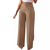 baratos Calças de perna reta-Mulheres Calças Social Elegante Moda Casual Diário Comprimento total Cintura Alta Côr Sólida Tecido Bolsos Perna reta Conforto Macio Respirável Micro-Elástica Streetwear Praia Feriado Cinzento Escuro