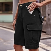abordables Pantalones cortos bermudas-Mujer Bermudas Pantalón Corto Cargo Chinos Vacaciones Ropa de calle Casual Longitud de la rodilla Media cintura Color sólido Bolsillo Confortable Rígido Diario Exterior Vacaciones Azul Piscina Ocre