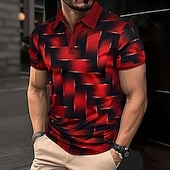 economico Polo geometrica da uomo-Per uomo Geometrico Polo Manica Corta Magliette polo Camicie con Colletto Casual Athleisure Bottoni Estate Primavera Blu Rosso Viola