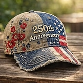  vintage klobouk k 250. výročí americké vlajky, vlastenecká baseballová čepice s květinovou výšivkou, denim, nastavitelná, dárek ke Dni nezávislosti pro muže a ženy.