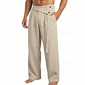 economico Classico-Per uomo Pantaloni di Lino Pantaloni Pantaloni Estivi Elastico in vita Gamba Dritta Semplice Comodità Traspirante Lunghezza intera Casuale Spiaggia Ferie Moda Designer Blu Nero Micro-elastico