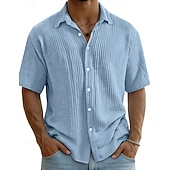 ieftine Clasic-Bărbați Cămașă Cămașă de vară Costum de plajă Cămașă casual Camașă cu nasturi Culoare solidă Casual Vacanță Albastru piscină Negru Alb Roșu Vin Manșon scurt Răsfrânt Vară Primăvară Îmbrăcăminte