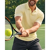 ieftine Cămașă pentru bărbați-Bărbați Mată Tricou sport Tricou POLO Cămașă de tenis Tee de tenis Manșon scurt Uscare rapidă Elastic Confortabil la umezeală Respirabil Tenis Alergat Încălțăminte de golf Răsfrânt Cămașă Kaki Negru