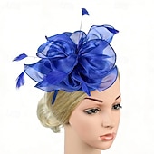economico Fascinatori-Fascinator Organza Matrimonio Compleanno Elegante Vintage Carino Con Piuma Tulle Copricapo Copricapo