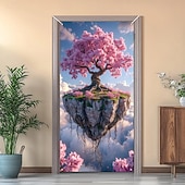 cheap Garage &amp; Door Banners-Fantasy Tree of Life Golden Tree Floating Island Full Moon Starry Night Door Banner Wall Tapestry Magical Landscape Home Decor Front Door Decoration Entryway Decor Indoor Outdoor