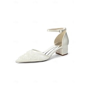 abordables Madre de la Novia/Novio-Zapatos de tacón de bloque azul marino para mujer con bordado de encaje y detalles de cuentas, elegantes zapatos para la madre de la novia para bodas en la ciudad, zapatos de tacón de punta para