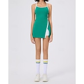 baratos Vestido Feminino-Mulheres Cor Sólida Vestido de tênis com shorts Vestido esportivo Sem Manga Bolsos Elástico Redutor de Suor Respirável Tênis Pickleball Corrida Halter pescoço Vestidos Branco Vermelho Azul Marinho