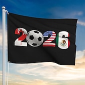 voordelige Tuinvlaggen, Banner-Vlag voor de voetbalevenementen van 2026 - thema Canada, VS, Mexico met nationale vlaggen &amp;voetbal, zwarte achtergrond, kwaliteitsmateriaal