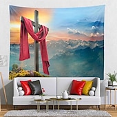 Недорогие Настенные гобелены-Пасхальный христианский крест, красная ткань, Воскресение, гора, восход солнца, настенный гобелен, религиозный декор для спальни, гостиной, церкви, духовный подарок, настенное украшение, фон