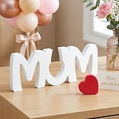 abordables Sculptures-1PC, Mother's Day Red Heart White MUM Letter-shaped Decorative Item, Sherwood Board Material Tabletop Decorative Letter Board, Gifts for Mom, Suitable for Home Decoration, Parties, and Gatherings
