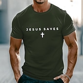 preiswerte Glaubens-T-Shirts-Herren Bibel Jesus rettet Text mit weißem Kreuz Christlich Religiös Glaubens Minimalistisches T-Shirt Grafik Muskelpassform Lässige Alltagsbekleidung Designer Bekleidung