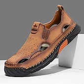 abordables Sandalias casuales-Mocasines casuales de verano de piel sintética para hombre: diseño recortado transpirable, suela flexible y ligera, cómodos para playa, resort, viajes y uso diario.