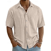 ieftine Clasic-Bărbați Cămașă Cămașă de vară Costum de plajă Cămașă casual Camașă cu nasturi Culoare solidă Casual Vacanță Albastru piscină Negru Alb Roșu Vin Manșon scurt Răsfrânt Vară Primăvară Îmbrăcăminte