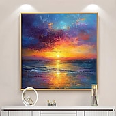 levne Krajinomalby-zářivá olejomalba přímořské krajiny za západu slunce