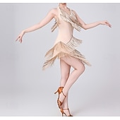 Недорогие Платья для практики-красное платье для сальсы с V-образным вырезом и бахромой