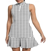 お買い得  女性のドレス-女性用 グラフィック レオパード 幾何学模様 テニスドレス ショートパンツ付き スポーツドレス ゴルフポロドレス ノースリーブ ラッフル パッチワーク クォータージップ 弾性ある モイスチャーコントロール 高通気性 テニス ゴルフ バドミントン スタンドカラー ドレス レッドとブラック フォレストグリーン バイオレット テニスウェア