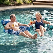preiswerte Freizeit im Freien-Aufblasbarer Poolstuhl, gepolsterte Schwimmliege aus PVC-Oxford-Gewebe mit Poolnudelhalterung, Poolliege für Erwachsene für Pool, See, Strand, Gartenparty, sommerliche Entspannung