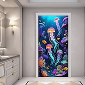 cheap Garage &amp; Door Banners-Posters Door Cover Outdoor Banners Jellyfish Tropical Modern 3D Party Dorm Teens Room College Dorm Guys Man Cave Frat Bedroom Shooting Backgrounds Home Decor