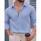 Недорогие мужская рубашка на пуговицах-Муж. Рубашка Повседневная рубашка Рубашка из сирсакера Синий Белый Розовый Серый Светло-синий Длинный рукав Полоски Рубашечный воротник Повседневные Уличная одежда Пуговицы Одежда