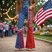  250° anniversario USA Retrò Vintage Anni '70 Pantaloni Pantaloni a zampa d'elefante Hippie Disco Vita alta Zigzag Costume Per donna Mascherata 4 Luglio Feste Giorno dell'Indipendenza Adulti Pantaloni