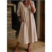 economico Abiti Falsi Essenziali-Abito Midi da Donna in 100% Cotone Abito a Finta Lino Abito all Aline Abito Estivo Vacanza Festa Casual Giornaliero Ufficio Spiaggia Vestibilità Larga Semplice Maniche Corte Collo a V Blu Chiaro Nero