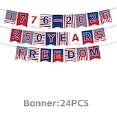  Set di stendardi decorativi per il 250° anniversario del giorno dell'indipendenza degli Stati Uniti, include 24 stendardi, 10 bandierine, 8 festoni, 12 spirali, 2 tende di tulle &1 tovaglia, ideale