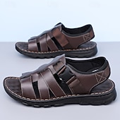 ieftine Sandale de vacanță-Sandale bărbătești din piele maro, model pescar, cu vârful închis și croială deschisă, pantofi de mers casual cu cataramă reglabilă, pentru purtare zilnică, călătorii, timp liber în aer liber, vacanțe de vară și confort smart casual