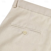  Leinenanzughose für Herren, plissiert, lockere Passform – leichte Sommerhose, lässige Freizeithose mit weitem, geradem Bein, erhältlich in Braun, Marineblau und Beige