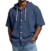 voordelige Smart-casual overhemden voor heren-Voor heren Overhemd Wafel Shirt Normaal shirt Overhemd met knopen Wit Korte mouw Effen Kleur Effen Capuchon Casual Dagelijks Lapwerk Kleding Vakantie Modieus Casual