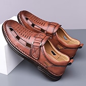 abordables Sandalias casuales-Zapatos casuales de piel sintética para hombre: parte superior perforada transpirable, comodidad sin cordones, estilo veraniego ligero, perfectos para salidas informales, uso diario y entornos de oficina relajados.