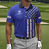  4 июля 2026 г., 250-летие Муж. Американский флаг США Гольф Спортивные рубашки поло С короткими рукавами Футболки поло Рубашки с воротником На каждый день Одежда для спорта и отдыха Пуговицы Весна лето