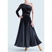 cheap Competition Wear-Ballroom Dance Dress Pleats Pure Color Splicing Women's Party Training Performance Long Sleeve High Spandex Polyester