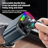 abordables Cargadores inalámbricos-Cargador rápido para coche 5 en 1 de 180 W, adaptador de corriente USB tipo C, cargador de teléfono retráctil con luz de techo tipo estrella para teléfonos iOS y Android.