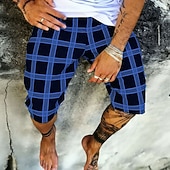 ieftine Imprimare geometrică-Bărbați Geometric Grilă / carouri Pantaloni scurți de sudoare Pantaloni scurți de plajă Pantaloni scurți Terry Talie medie Moda Casual Zilnic Haine de strada Concediu Imprimare 3D Talie elastică cu