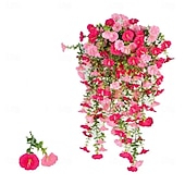 abordables Fleurs artificielles-Lot de 2 ou 4 guirlandes de liserons artificiels réalistes (maille 69) à suspendre – fleurs artificielles roses et rouge rosé, résistantes aux UV, idéales pour la décoration intérieure et extérieure,
