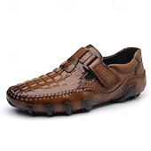 tanie Buty casual slip-on-Brązowe, męskie, codzienne buty z wytłoczonym wzorem imitującym skórę krokodyla, zapinane na klamrę, wygodne mokasyny, modne, wsuwane obuwie do noszenia na co dzień, do noszenia w sytuacjach biznesowych, na podróże, do biura, na imprezy i do eleganckich s