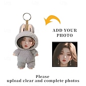  カスタム面白い顔のぬいぐるみキーホルダー、パーソナライズされた写真イースターバニーキーホルダーギフト写真人形ウサギの耳、ソフトバッグチャーム、バックパックアクセサリー、子供、ガールフレンド、花嫁介添人へのギフト