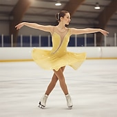 abordables Vestidos de Patinaje Artístico-Vestido de patinaje artístico Mujer Patinaje Sobre Hielo Vestidos Violeta Azul marinero Blanco Retazos Espalda Abierta Elástico Entrenamiento Competición Ropa de Patinaje Clásico Cristal / Strass Sin
