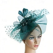 voordelige Fascinators-fascinators Veer Netto Bruiloft Verjaardag Vintage leuke Style Met Veer Tule Helm Hoofddeksels