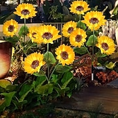 tanie Światła ścieżki i latarnie-3 w 1, zewnętrzne, wodoodporne, solarne lampy na paliki w kształcie słonecznika, 9-głowicowe, dekoracyjne lampy LED do ogrodu, na podwórko, trawnik, patio, do willi – oświetlenie nastrojowe na święta,