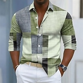 levne Geometriské vzory-Pánské Geometrický Barevné bloky Slátanina Košile Košile na knoflíky Dlouhý rukáv Móda pro volný čas Venkovní Na den Jaro Podzim Přehnutý 3D tisk košile s límečkem Vodní modrá Fialová Trávová zelen