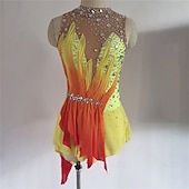 voordelige Schaatsjurken-Kunstschaatsjurk Voor meisjes Schaatsen Jurken Rood / geel Lapwerk Open achterkant Rekbaar Opleiding Wedstrijd Kunstschaatskleding Klassiek Kristal / Bergkristal Mouwloos Schaatsen Kunstschaatsen