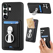 abordables 2026 Samsung Galaxy S26 Série-téléphone Coque Pour Samsung Galaxy S26 S26 Plus S26 Ultra Coque Arrière avec Support Support Anneau Emplacement Carte Rétro TPU Fibre faux cuir