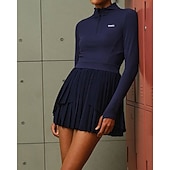 preiswerte Damenkleid-Damen Einfarbig Tenniskleid mit Shorts Sportkleid Golf-Polo-Kleid Langarm Plissiert Viertel Postleitzahl Asymmetrisch Elastisch Schweißableitend Atmungsaktiv Tennis Golfspiel Pickleball Hoher