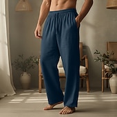 preiswerte Heim-Herren Leinenhosen Hose Sommerhose Kordelzug Elastischer Bund Gerader Schnitt Einfach Komfort Atmungsaktiv Volle Länge Lässig Täglich Ferien Urlaub Mode Schwarz Weiß Unelastisch