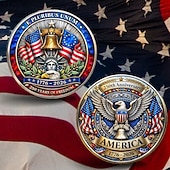  Herdenkingsmunt ter ere van het 250-jarig bestaan van de VS, met afbeeldingen van de Liberty Bell, het Vrijheidsbeeld en een adelaar. Een patriottisch verzamelobject.