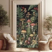 economico Striscioni per Garage e Porte-foresta di funghi incantata, luci fatate, funghi rossi e felci, stravagante striscione per porta, arazzo da parete, arredamento per la casa in stile cottage, decorazione per porta d'ingresso,