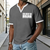  Men's YOU MIGHT BE DRUNK Funny Humorous Party Grey Waffle Knit V Neck Short Sleeve T Shirt Graphic Casual Regular Fit Bar Club Drinking Night Out Designer Clothing Apparel S M L XL XXL XXXL