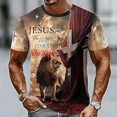  T-shirt da uomo dei Crociati con croce leone biblica T-shirt a maniche corte maglietta a stampa 3D maglietta colletto rotondo abbigliamento religioso casual da festa marrone estate primavera